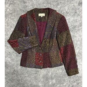 Vintage Collin Creek Brocade Blazer Jacket Womens 6 Multi Thick Flocked Colorful